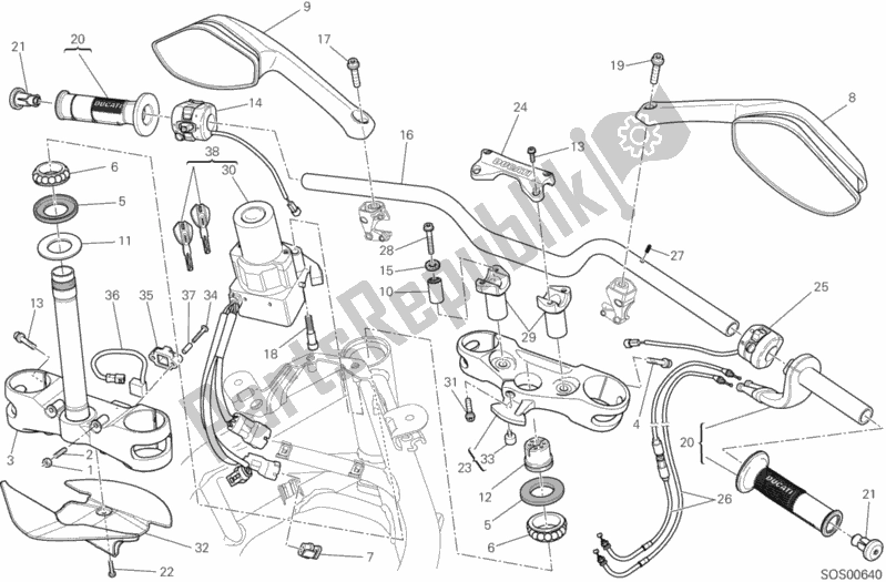 Toutes les pièces pour le Guidon du Ducati Multistrada 1200 S Pikes Peak USA 2013